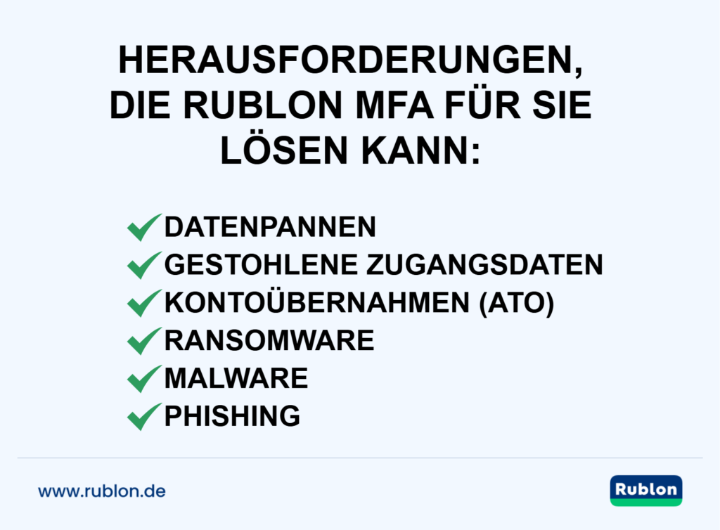 Abbildung, die Herausforderungen zeigt, bei deren Lösung Rublon MFA als Alternative zu Duo Security helfen kann.