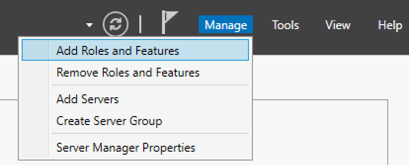 Image showing opening Add Roles and Features Wizard in the Server Manager
