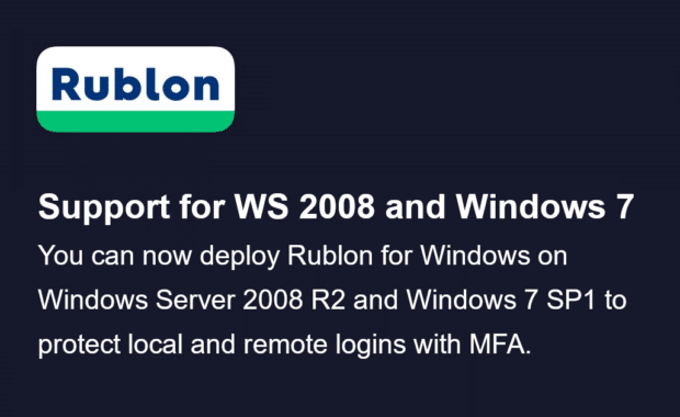 Rublon MFA for Windows Now Supports Windows Server 2008 R2 and Windows 7 SP1