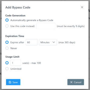 Announcing Bypass Codes