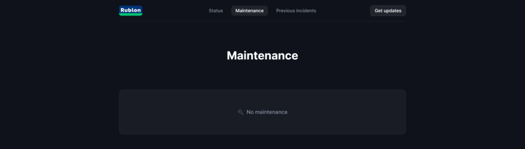 Image showing the Maintenance tab of the Rublon Status Page
