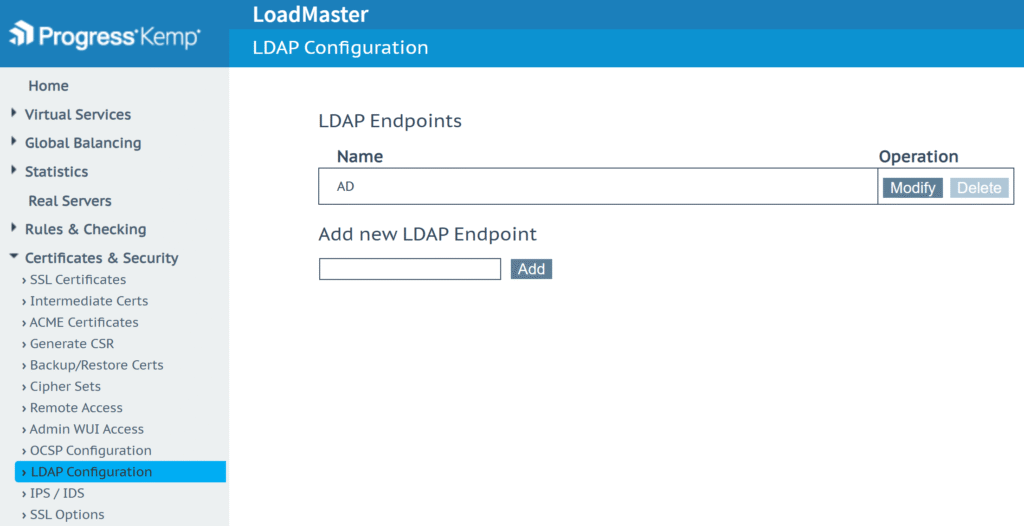 A screenshot showing the LDAP Configuration tab while configuring MFA for Kemp