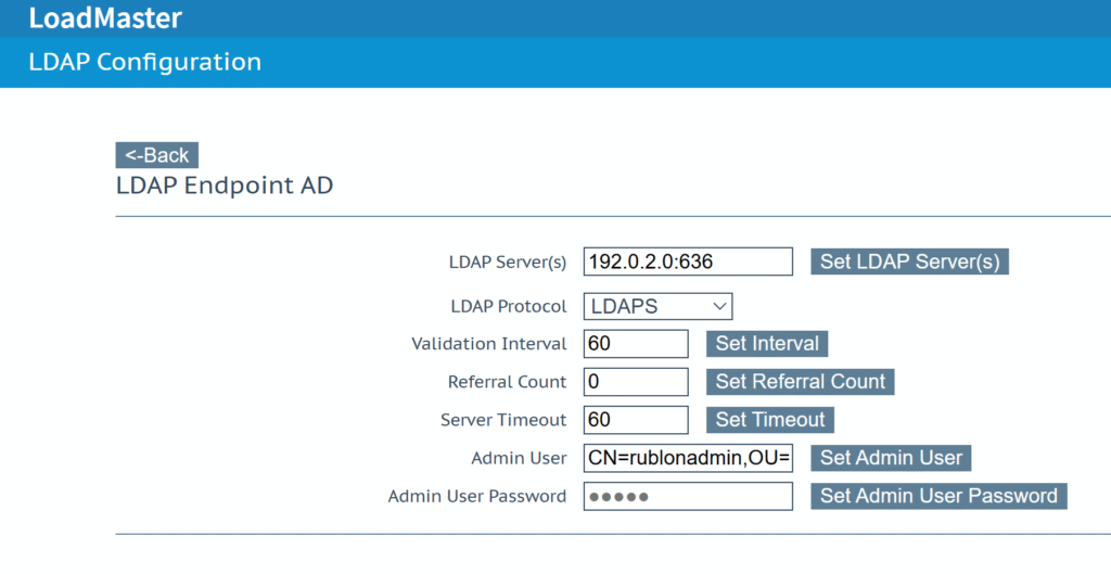 A screenshot showing how to add an LDAP endpoint to enable MFA for Kemp.