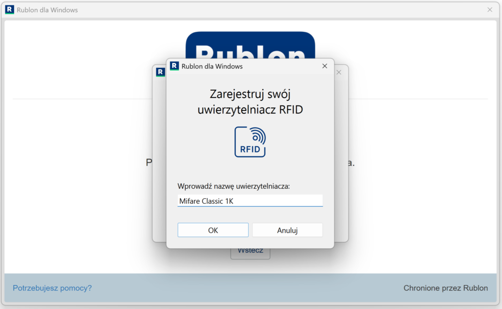 Zrzut ekranu przedstawiający wprowadzanie nazwy uwierzytelniacza.