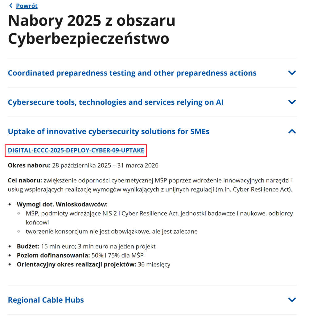 Zrzut ekranu przedstawiający jak wyszukać odpowiedni nabór na stronie KPK DEP.