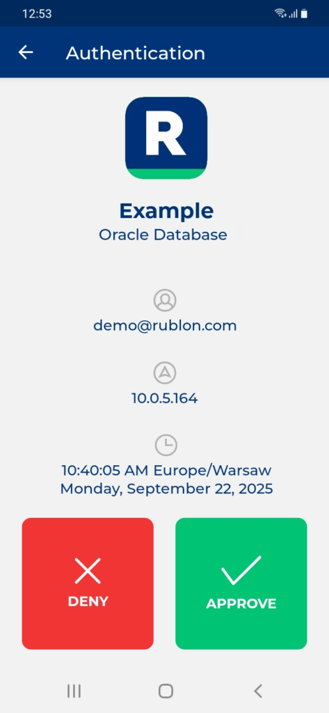 Image showing a Mobile Push notification received by the user during Oracle Database MFA authentication