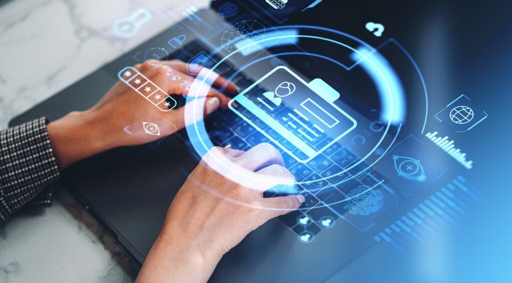 Symbolic image representing a person authenticating using a CAC card.