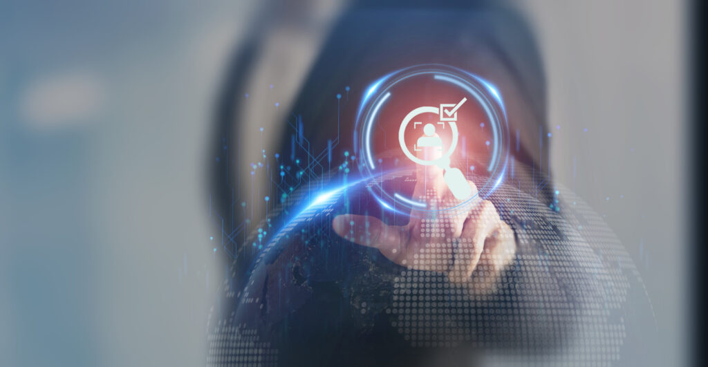 A symbolic illustration of a person verifying identity using a smart card for authentication.