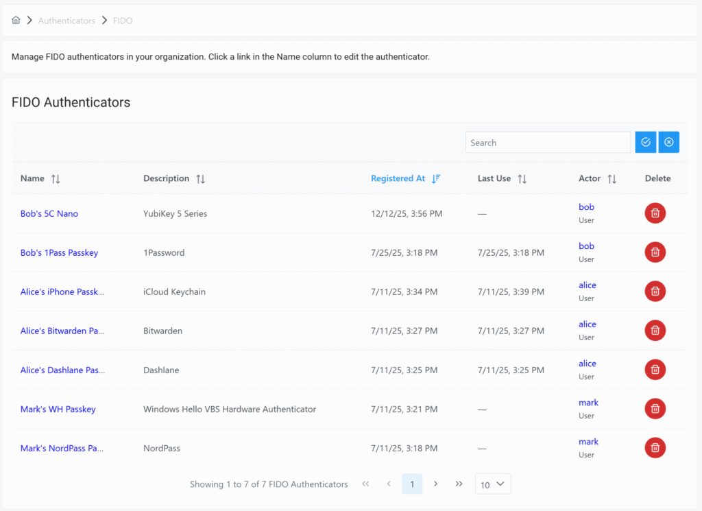 The FIDO Authenticators tab in the Rublon Admin Console