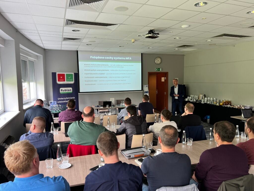 A view from inside the room — participants fully engaged in the technical session of the Poznan Rublon Partner Training.