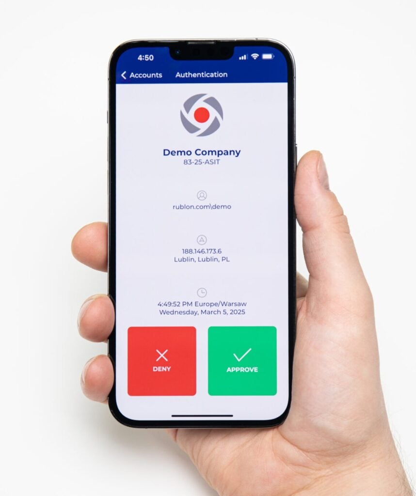 Rublon Authenticator Mobile Push approval screen on a smartphone