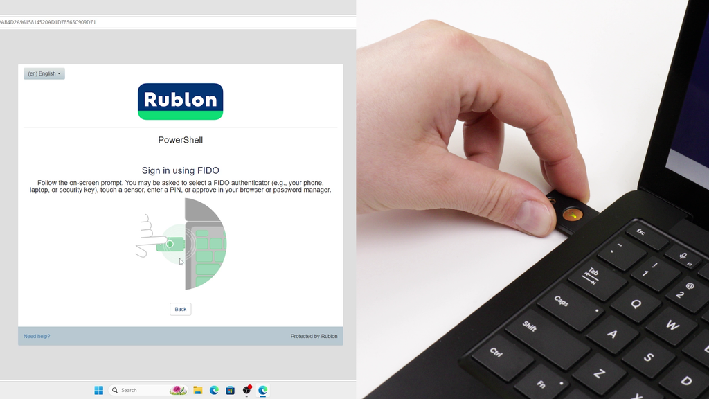 Image showing phishing-resistant FIDO sign-in using Rublon MFA authentication for a desktop application with Rublon Endpoint Shield